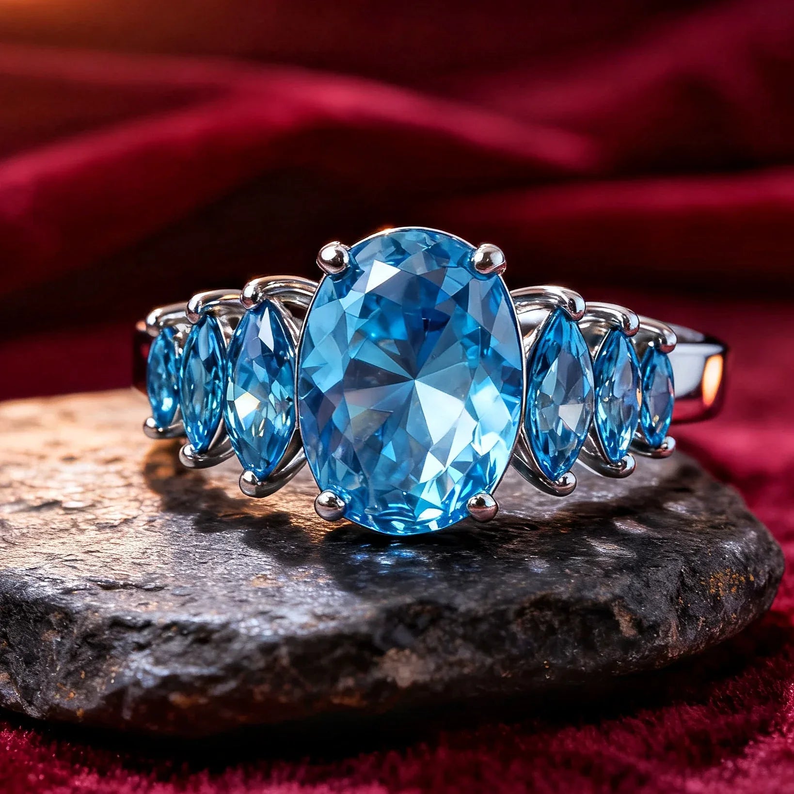 Anillo de Alta Joyería en Plata de Ley 925, Baño en Platino y Elegancia Azul - ELEGANT