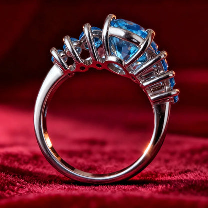 Anillo de Alta Joyería en Plata de Ley 925, Baño en Platino y Elegancia Azul - ELEGANT