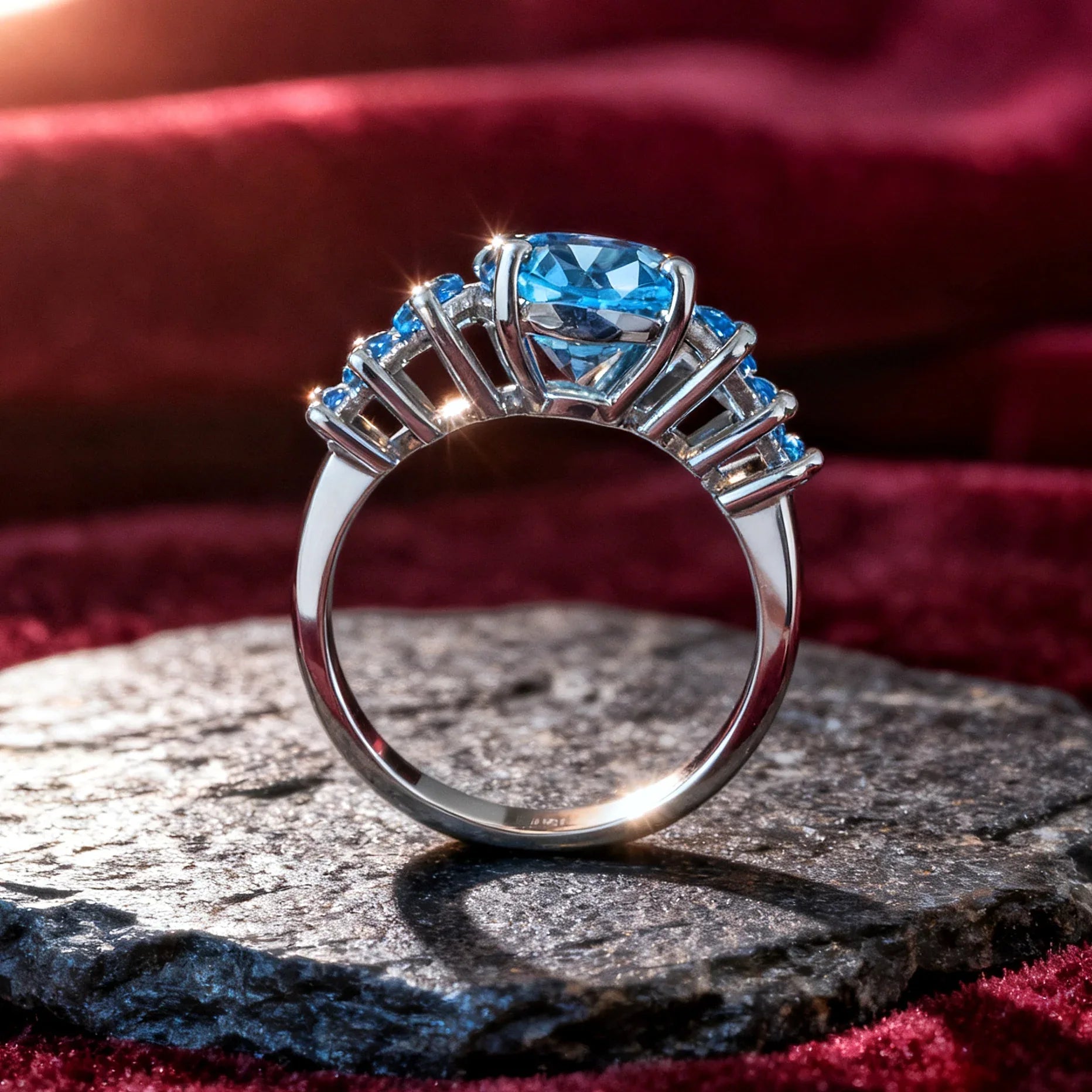 Anillo de Alta Joyería en Plata de Ley 925, Baño en Platino y Elegancia Azul - ELEGANT