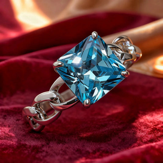Elegante Anillo de Plata Autentica con una llamativa gema azul cuadrada - ELEGANT
