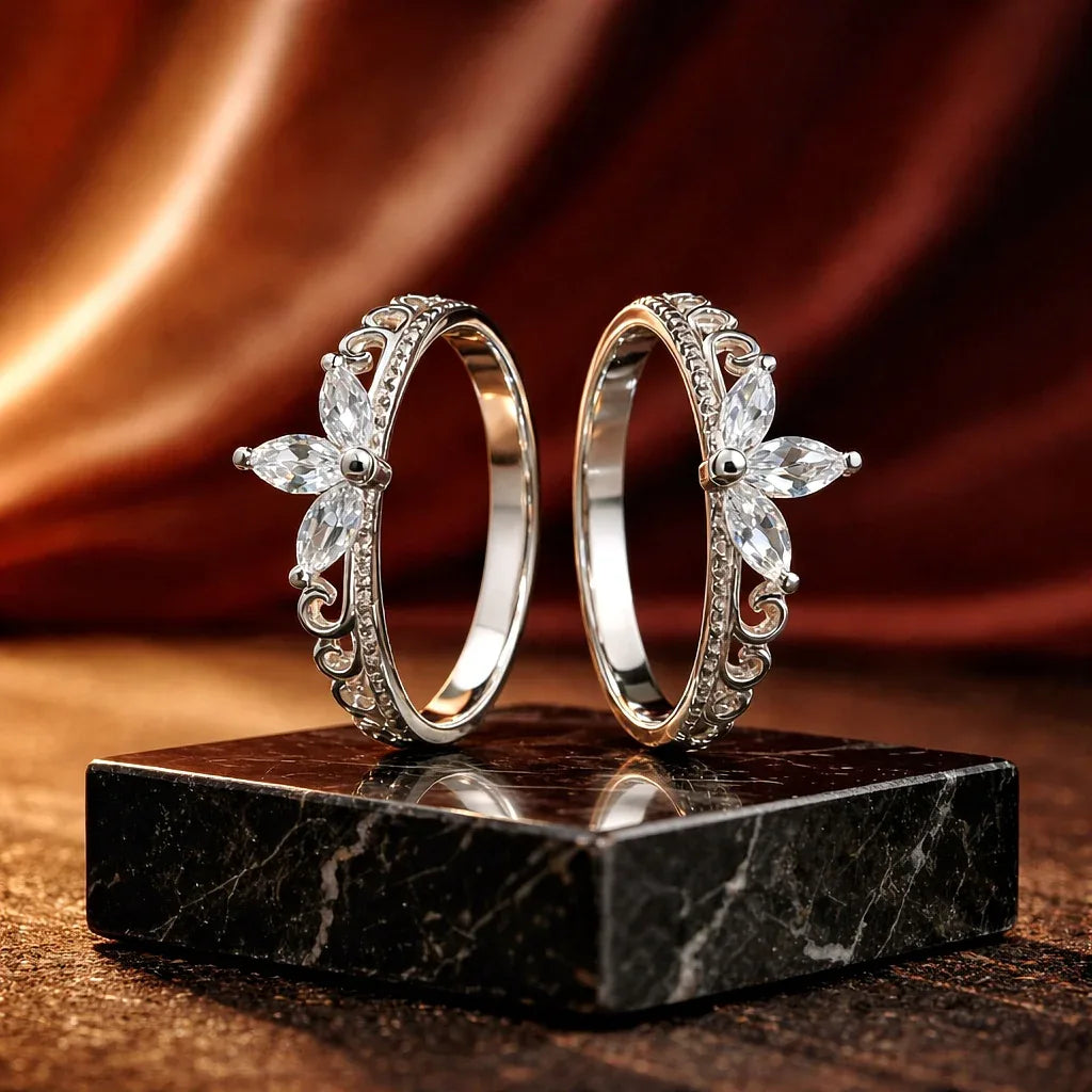 Conjunto de dos anillos Coronas en Plata 925 - ELEGANT