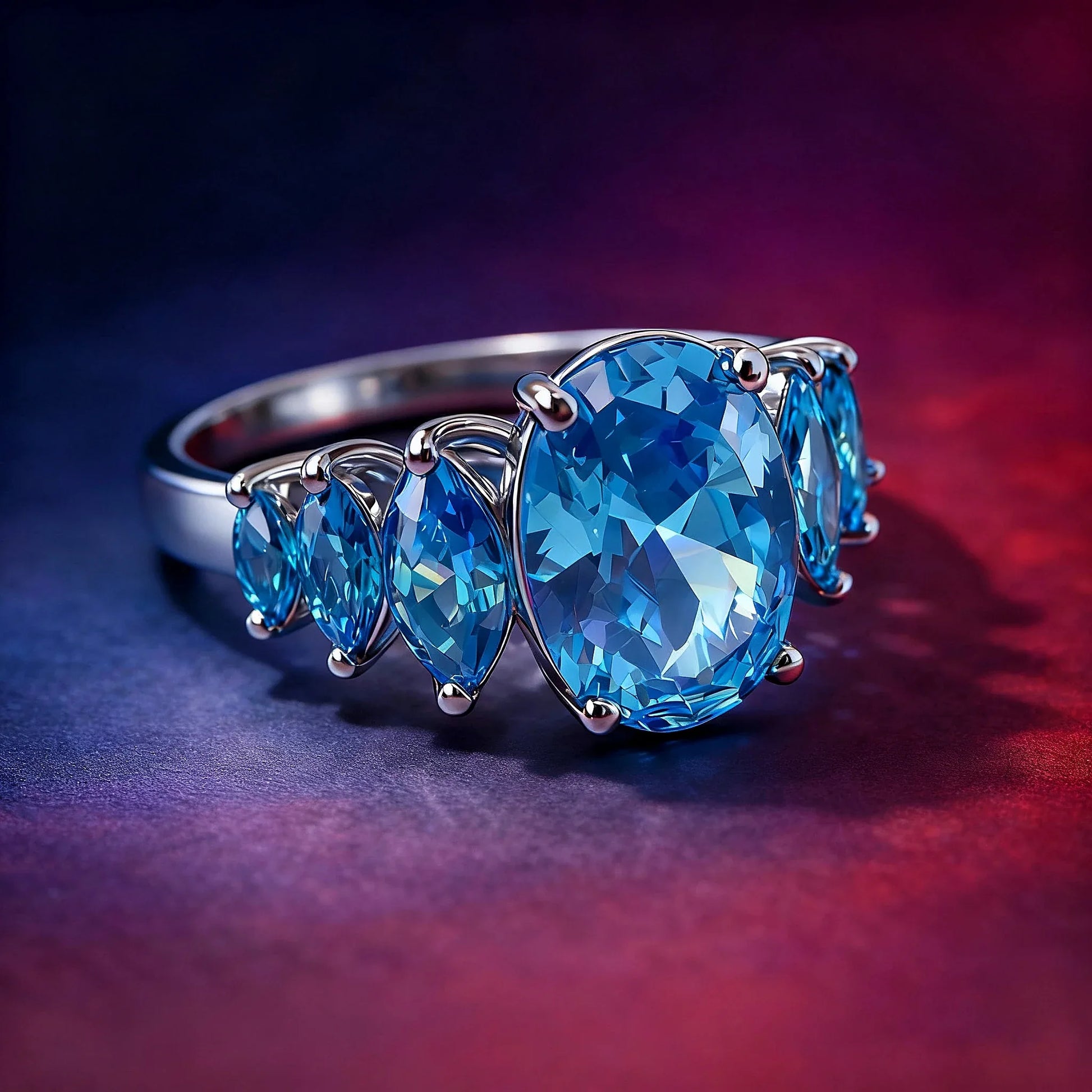 Anillo de Alta Joyería en Plata de Ley 925, Baño en Platino y Elegancia Azul - ELEGANT