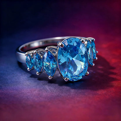 Anillo de Alta Joyería en Plata de Ley 925, Baño en Platino y Elegancia Azul - ELEGANT