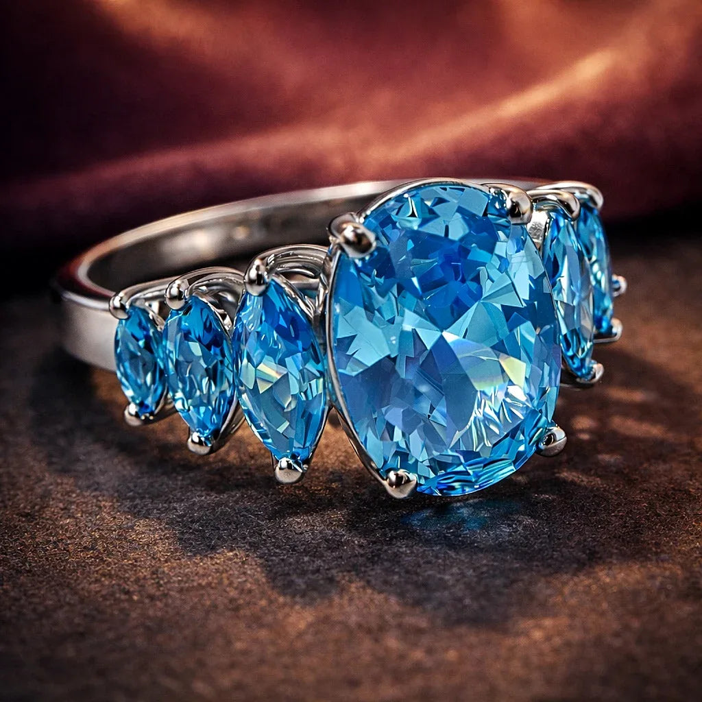 Anillo de Alta Joyería en Plata de Ley 925, Baño en Platino y Elegancia Azul - ELEGANT