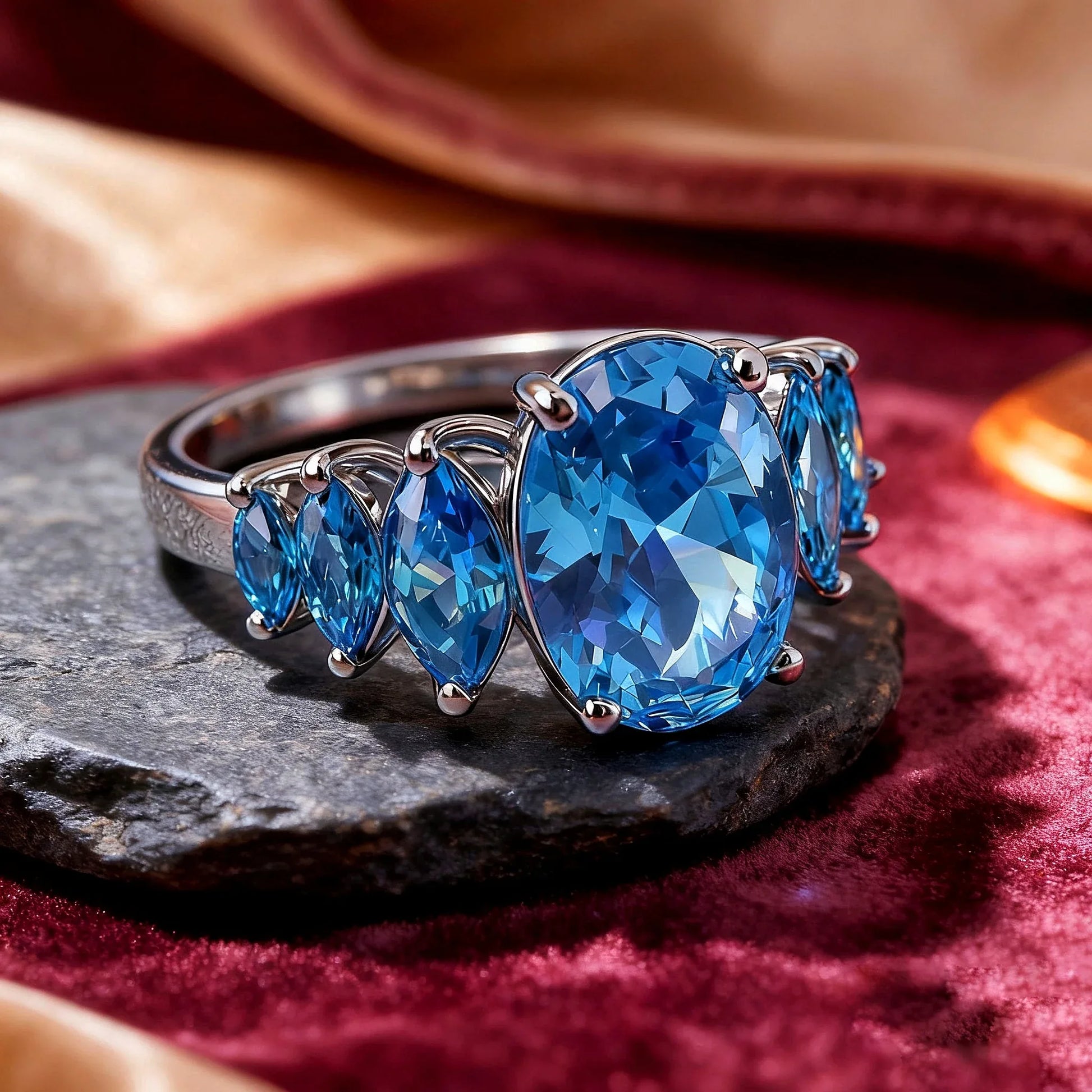 Anillo de Alta Joyería en Plata de Ley 925, Baño en Platino y Elegancia Azul - ELEGANT