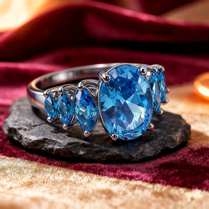Anillo de Alta Joyería en Plata de Ley 925, Baño en Platino y Elegancia Azul - ELEGANT
