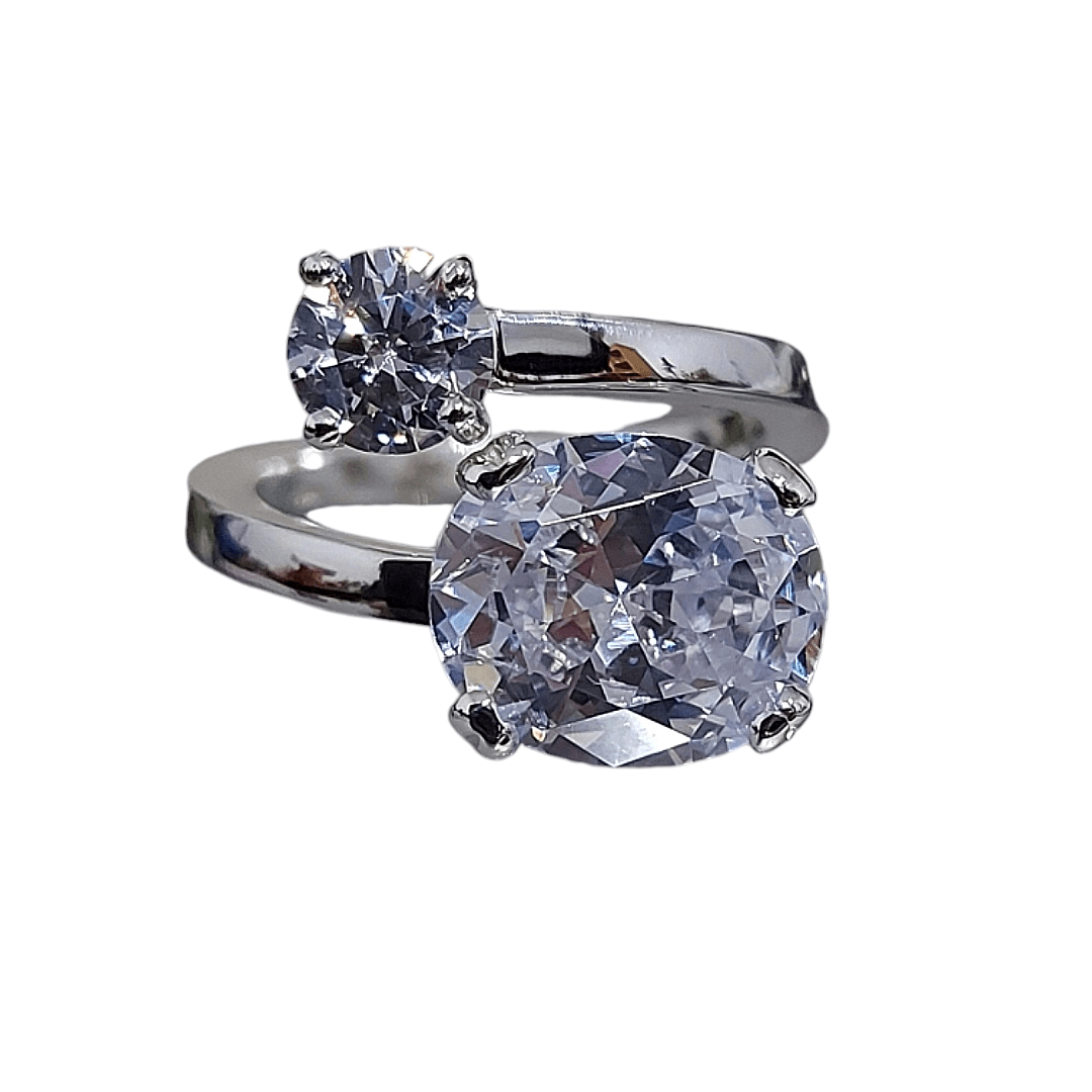 Precioso Anillo Tu y Yo de Plata de Primera ley 925 / Ajustable - ELEGANT