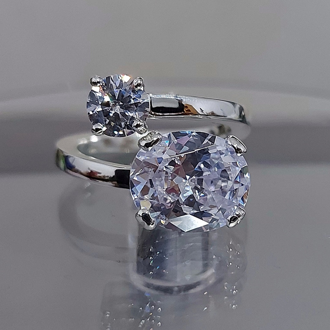 Precioso Anillo Tu y Yo de Plata de Primera ley 925 / Ajustable - ELEGANT