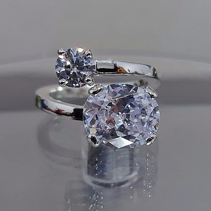 Precioso Anillo Tu y Yo de Plata de Primera ley 925 / Ajustable - ELEGANT