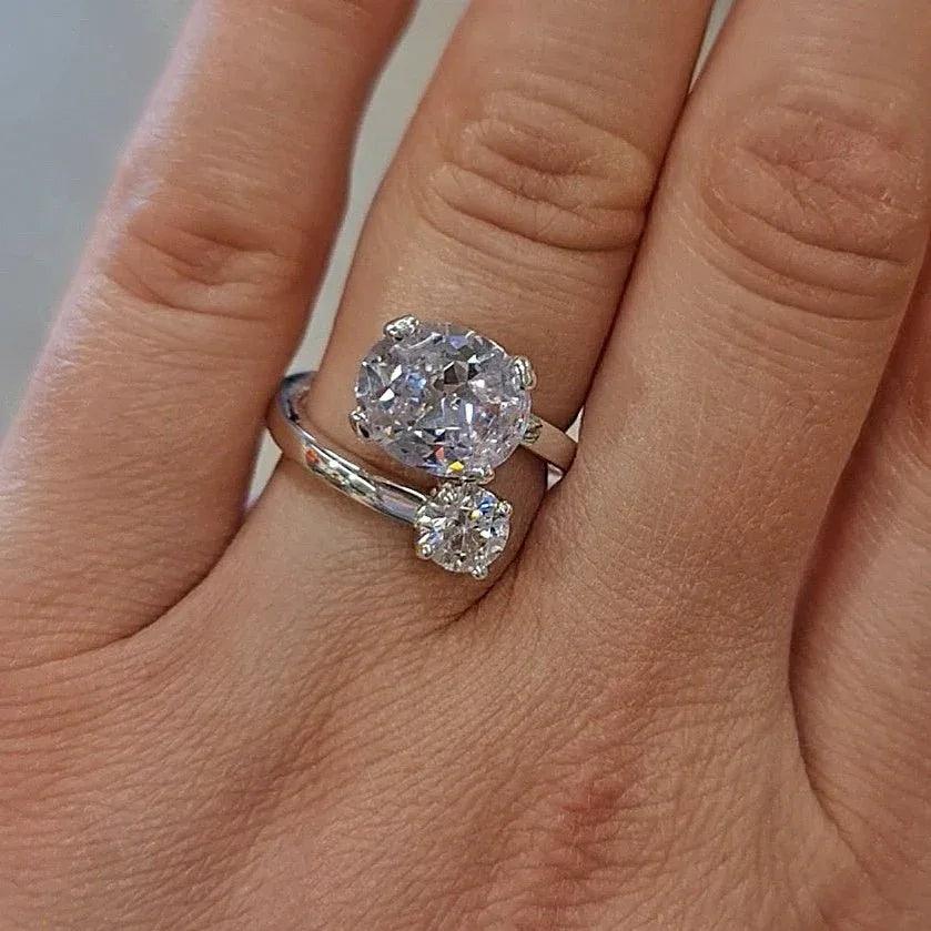 Precioso Anillo Tu y Yo de Plata de Primera ley 925 / Ajustable - ELEGANT