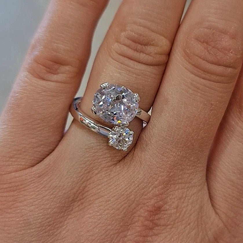 Precioso Anillo Tu y Yo de Plata de Primera ley 925 / Ajustable - ELEGANT