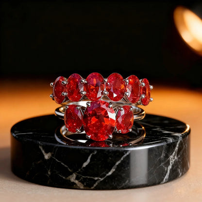 Conjunto de Anillos en Color Rojo Vivo - ELEGANT