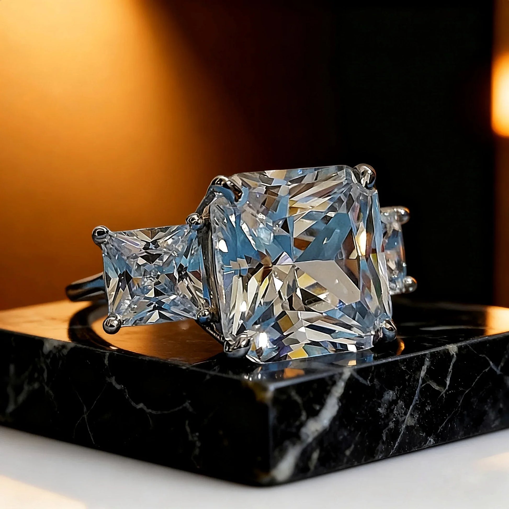 Majestuoso Anillo de Plata con 3 Piedras Brillantes - ELEGANT