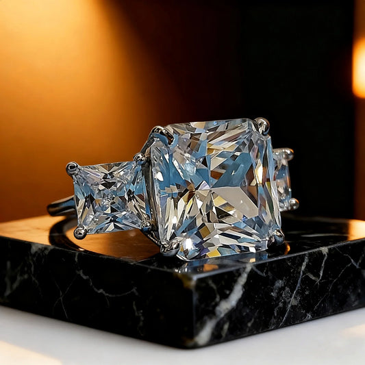 Majestuoso Anillo de Plata con 3 Piedras Brillantes - ELEGANT