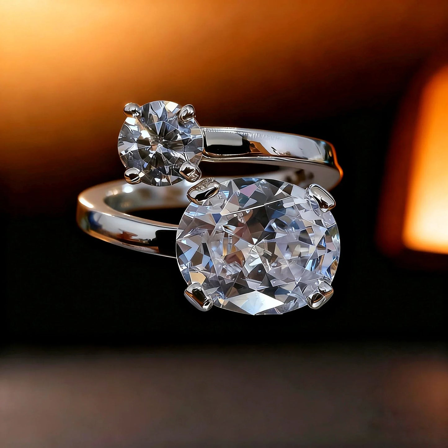 Precioso Anillo Tu y Yo de Plata de Primera ley 925 / Ajustable - ELEGANT